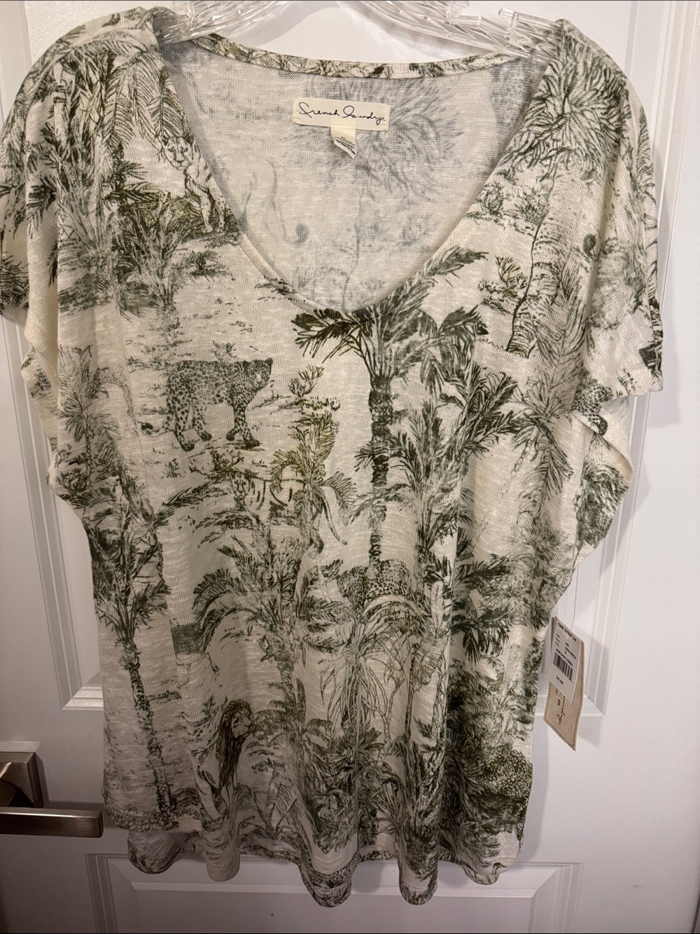 French Laundry Olive and Cream Jungle Print V-Neck Tee